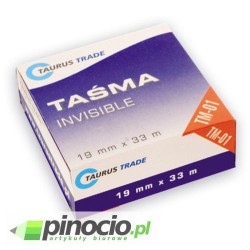 Taśma klejąca Taurus invisible 19mmx33m (TM-01) niewidoczna Taśma klejąca Taurus invisible 19mmx33m (TM-01) niewidoczna