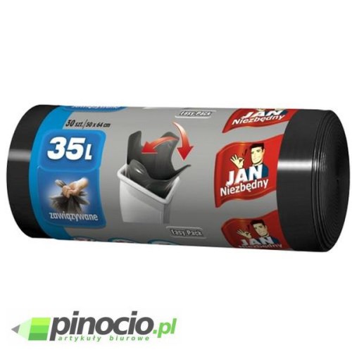 Worki na śmieci Jan Niezbędny z cienkiej folii HD 35l zawiązywane 30 szt. czarne
