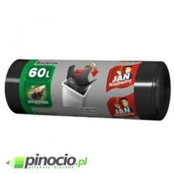 Worki na śmieci Jan Niezbędny z cienkiej folii HD 60l zawiązywane 26 szt. czarne