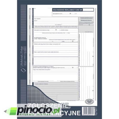 Zgłoszenie reklamacyjne A4 (oryginał + 2 kopie) 601-1 MiP