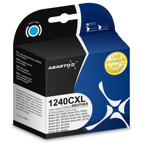 Tusz Asarto do Brother 1240CXL | LC1240C | 1450 str. | cyan Tusz Asarto do Brother 1240CXL | LC1240C | 1450 str. | cyan
