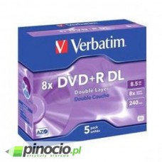 Płyta DVD+R jednokrotnego zapisu Verbatim dwustronna 8.5GB jewel case 5 szt.